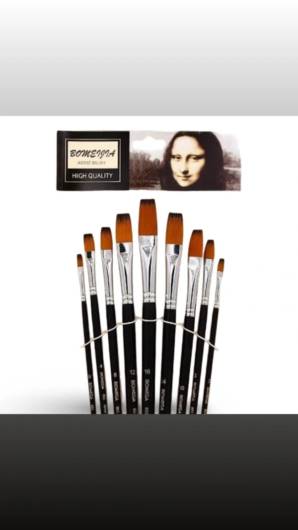 Flat paint brush set of 9pcs - Image 4