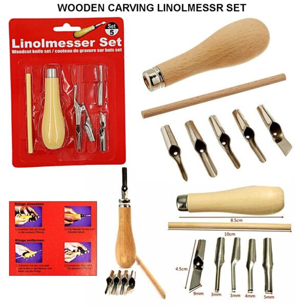 Linolmesser set / wood cutting set 5pcs - Image 6