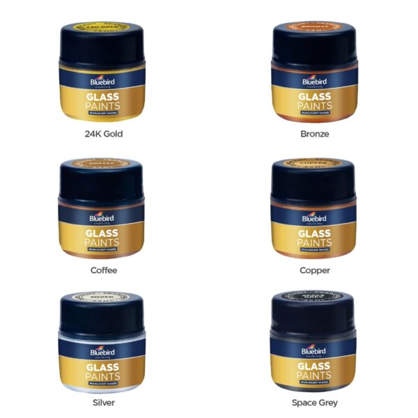 Bluebird Glass paint -25ml - set of 6 pearlescent - Image 2