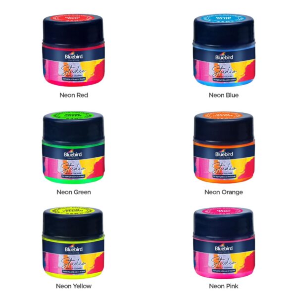 Bluebird studio acrylic paint - 25ml - set of 6 neon shades - Image 2
