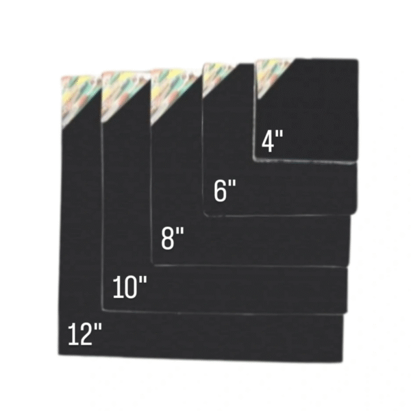 Pack of 5 black canvases deal 4" 6" 8" 10" & 12" inches  - double AA canvases - 100% cotton